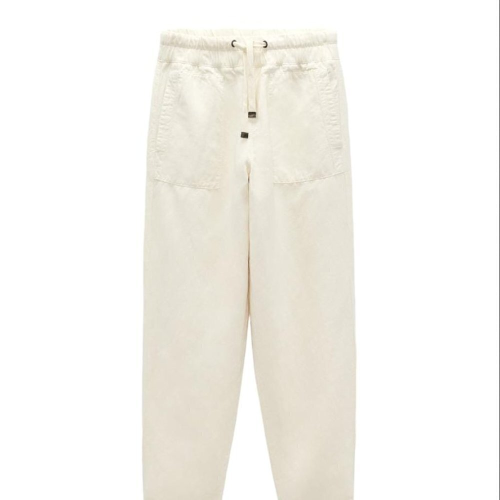 ZARA LINEN BLEND JOGGING PANTS BEIGE SIZE M 4877/052/712
